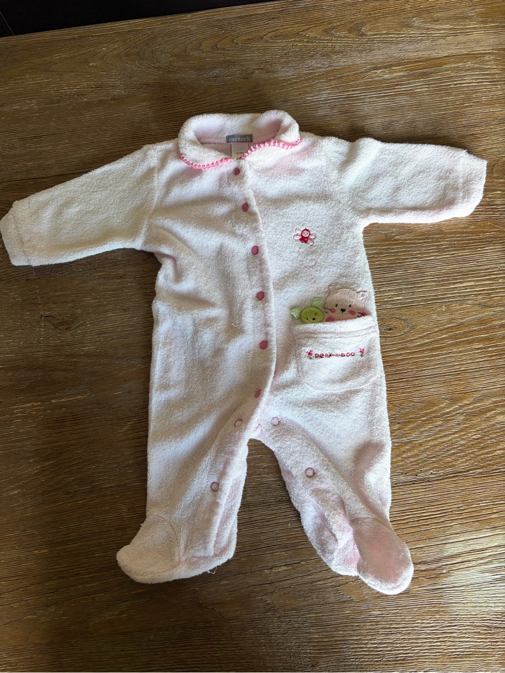Carter's Light Pink Terry Footed One-Piece with Snap Front